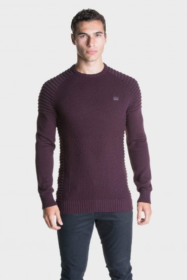 Don Textured Knit Crew Neck Sweater Burgundy