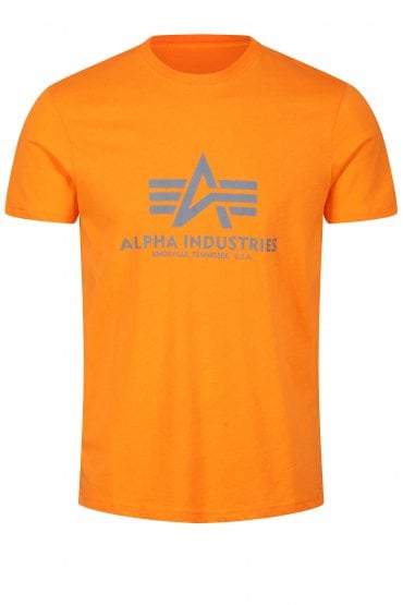 Basic Cotton Silver Reflective Logo T-Shirt | Orange