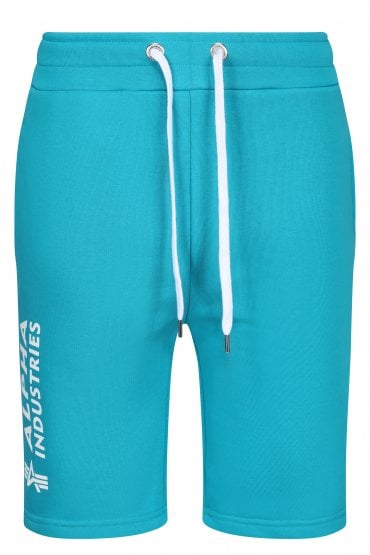 Basic White Print Logo Shorts | Blue Lagoon