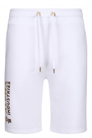 Gold Foil Print Logo Basic Shorts | White