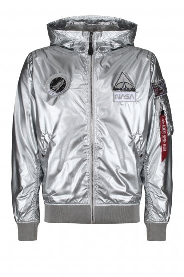 Limited Edition MA-1 LW NASA Metallic Hooded Jacket | Silver