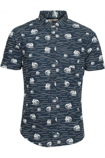 Brava Wave Print Short Sleeve Shirt - navy