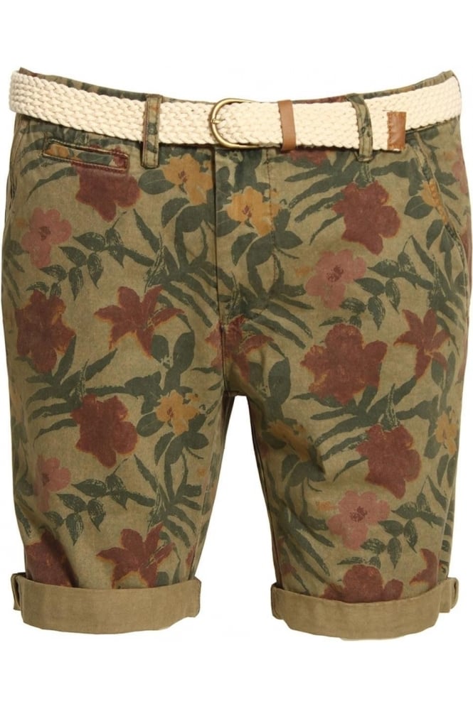 BELLFIELD Bulmer Overdye Floral Print Shorts - khaki