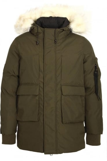 Optimus Parka Jacket With Fur Trim Hood | Dark Olive