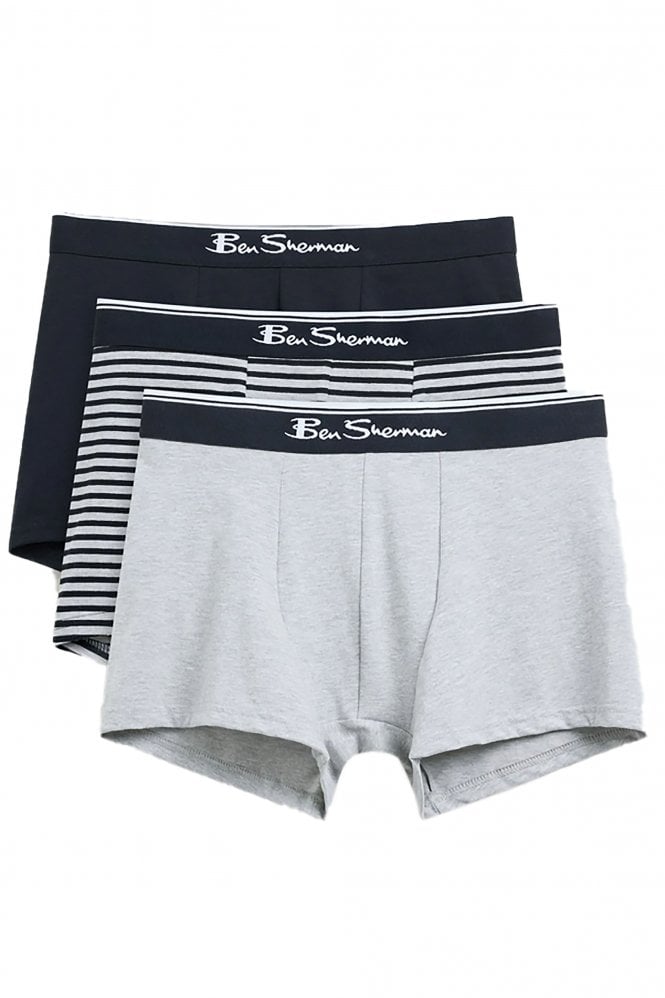 BEN SHERMAN 3 Pack Comfort. Stetch Cotton Signature Stripe Trunks | Grey Marl