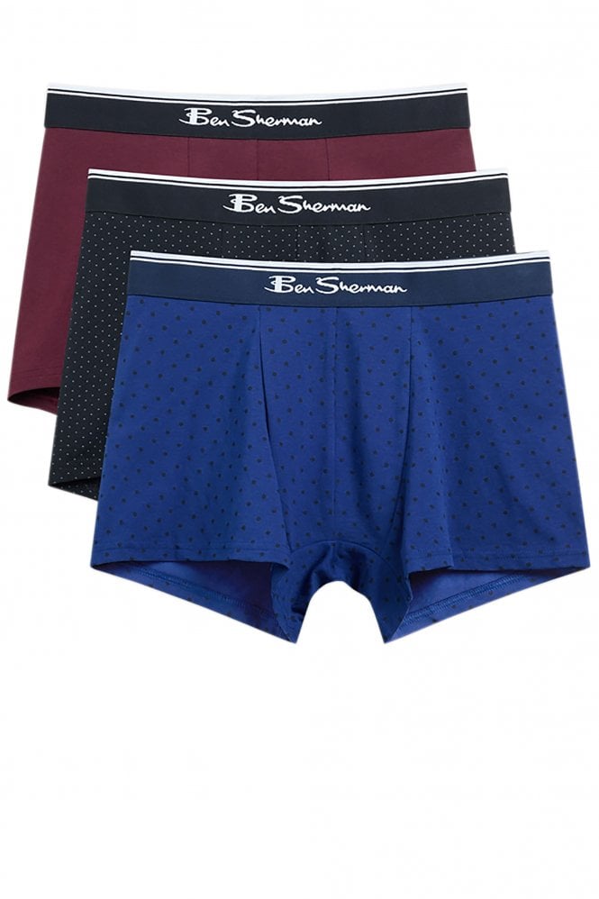 BEN SHERMAN 3 Pack Comfort.Stetch Cotton Spot & Plain Assorted Colours