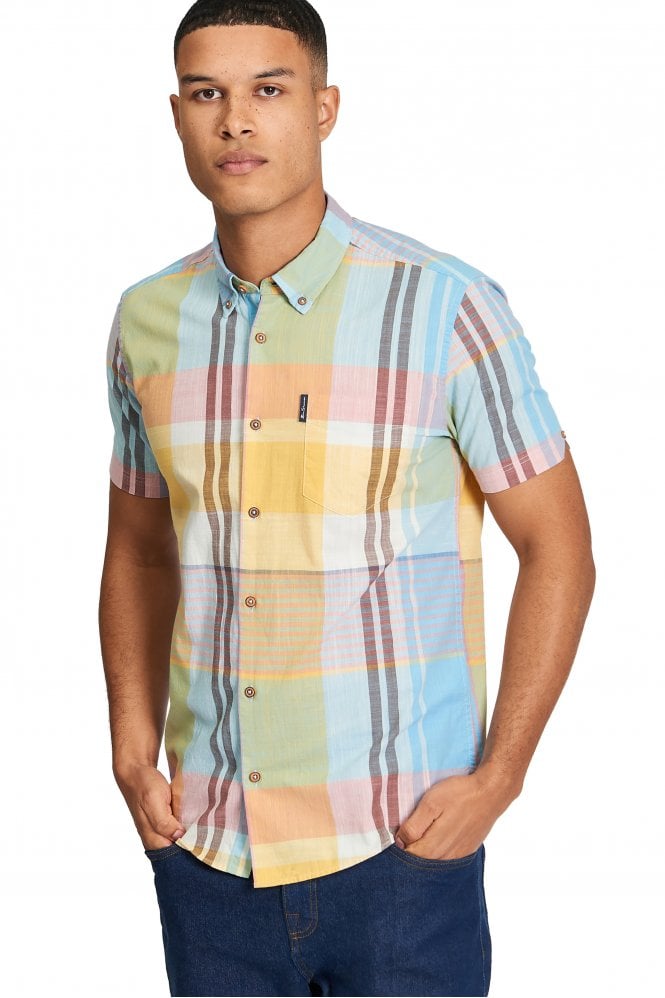 BEN SHERMAN Oversized Check Short Sleeve 100% Organic Cotton Shirt | Zest