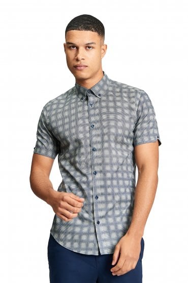 Short Sleeve Gradient Print Men's Shirt | Indigo