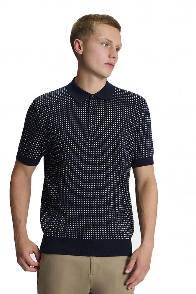BEN SHERMAN Short Sleeve Knitted Polo Shirt | Dark Navy