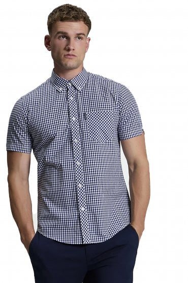 Short Sleeve Signature Gingham 100% Cotton Mens Shirt | Dark Blue