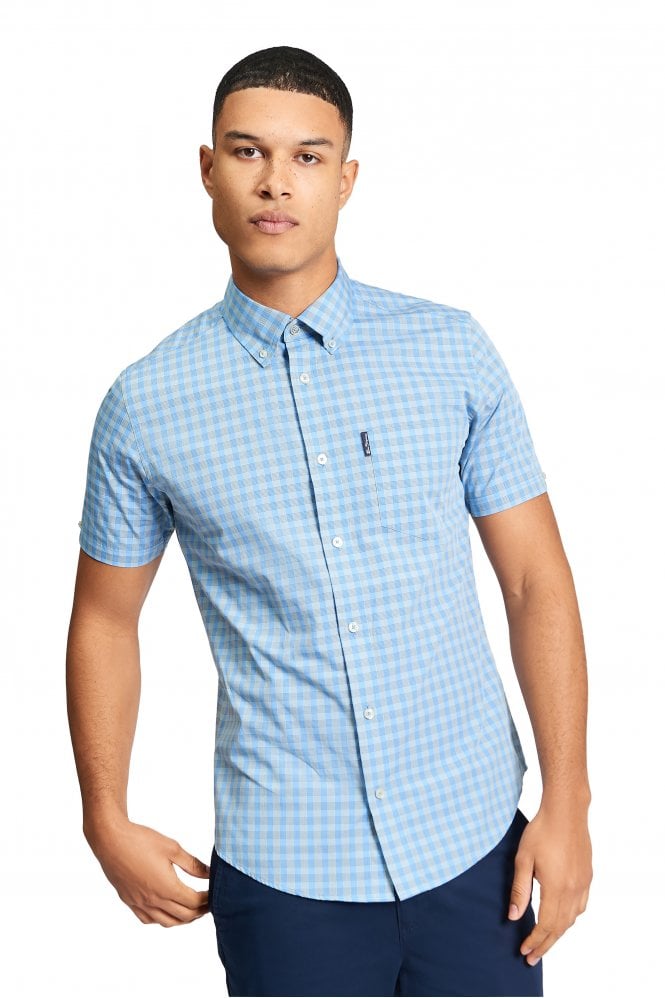 BEN SHERMAN Short Sleeve Signature Gingham Shirt | Lake Blue