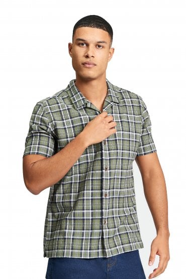 Short Sleeve Textured Check Shirt | Loden
