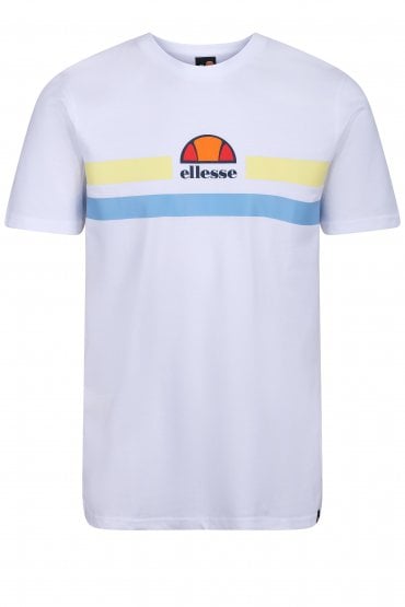 Aprel Stripe Logo Men's Crew Neck T-Shirt | White/Light Yellow/Blue