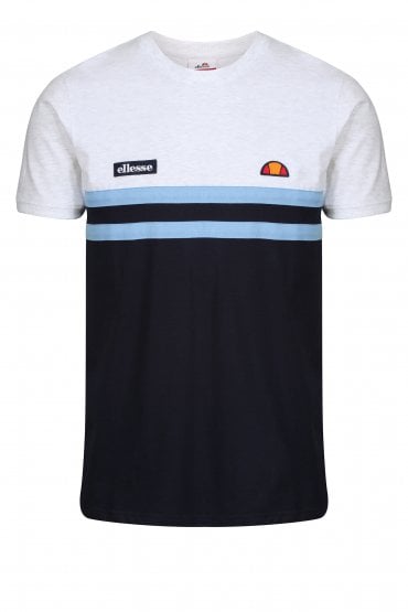 Venire Duo Stripe T-Shirt | White Marl / Navy