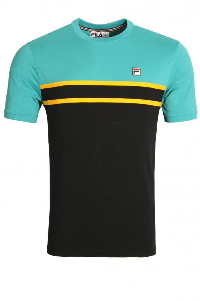 FILA VINTAGE Baldi Cut & Sew Panel T-Shirt | Biscay/Black/Gold Fusion ...
