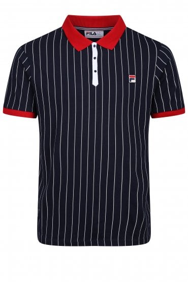 BB1 Striped Men's Polo Shirt | Peacoat/Chinese Red