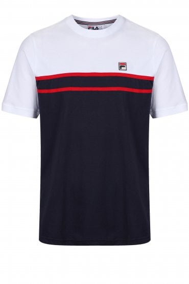 Cut & Sew stripe T-Shirt | Peacoat/White/Chinese Red