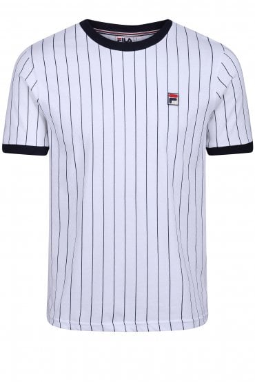 Deniz Crew Neck Pinstripe Ringer T-Shirt | White