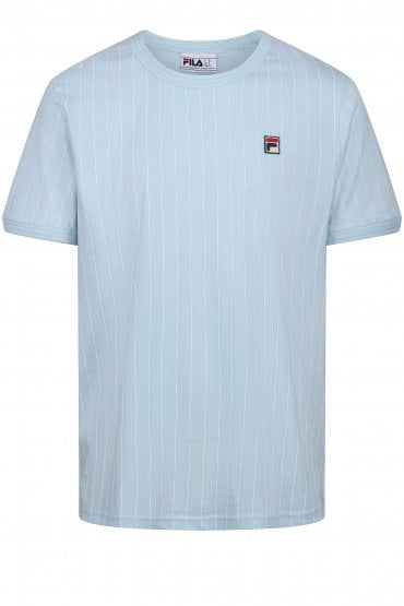 Guilo Striped Crew Neck Mens T-Shirt | Clear Blue/White