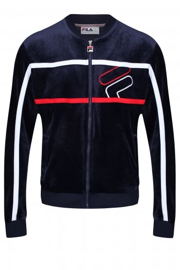 Kacen Velour Zip Through Track Top | Peacoat/White/Red