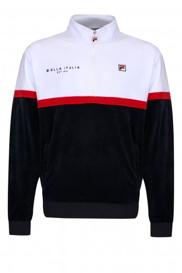 Kane Velour Funnel Neck Zipped Track Top | Peacoat/White/Red