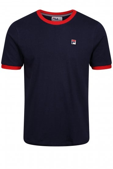 Marconi Essential Ringer Mens Crew Neck T-Shirt | Peacoat/Chinese Red
