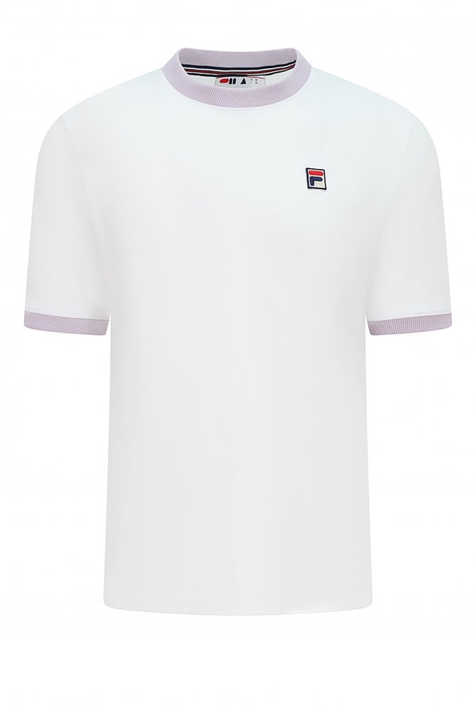 FILA VINTAGE Marconi Essential Ringer Mens Short Sleeve Cotton Crew Neck T-Shirt | White Misty Liilac