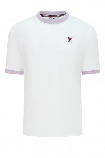 Marconi Essential Ringer Mens Short Sleeve Cotton Crew Neck T-Shirt | White Misty Liilac