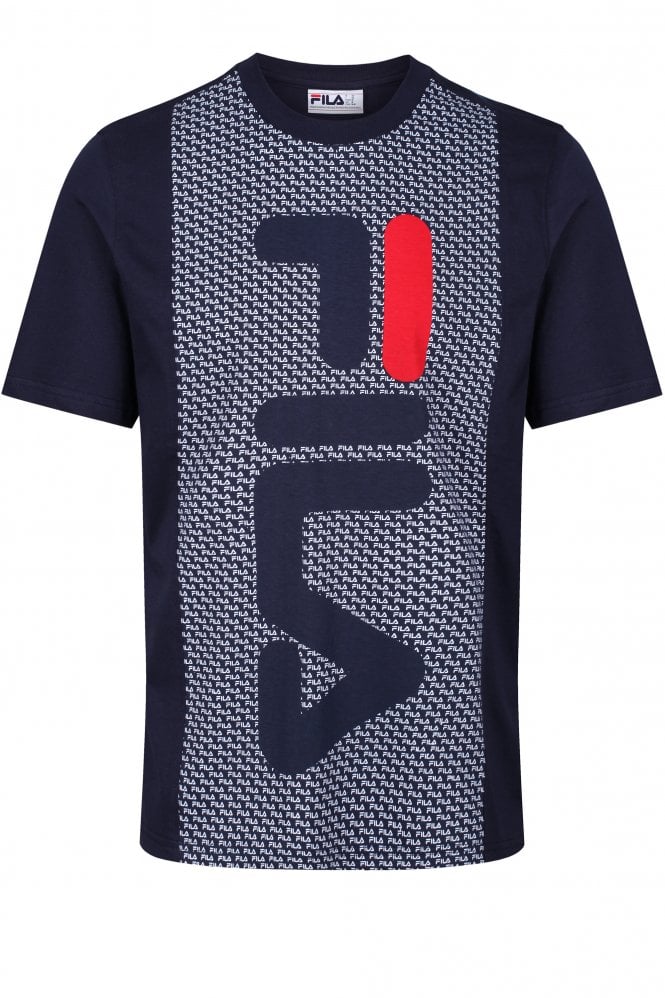 FILA VINTAGE OXA Dropped Shoulder Printed Logo T-Shirt | Navy