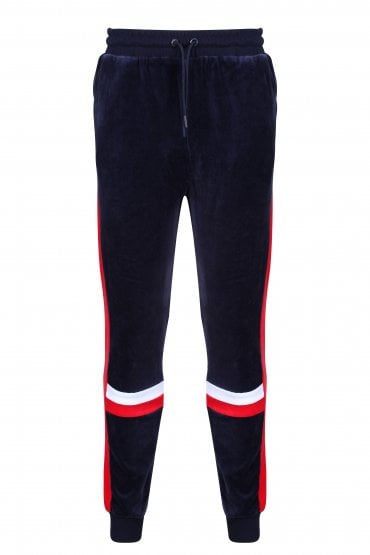 Silvano Velour Jog Pants | Navy/White/Red
