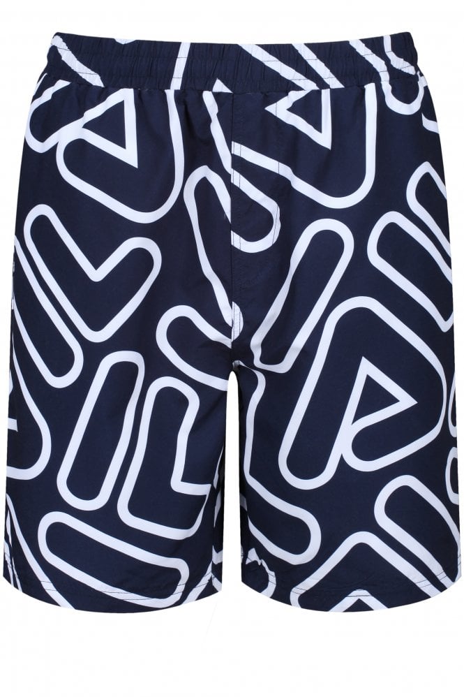 FILA VINTAGE Yash Outline All Over Print Swim Shorts | Peacoat/White