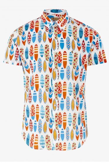 Boarder Surf Graphic Print Mens Short Sleeve Cotton Shirt