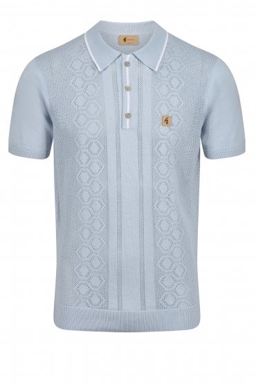 Bronson Knitted Polo Shirt | Ice/White
