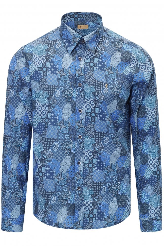 GABICCI Callum Long Sleeve Button Under Print Shirt | Storm