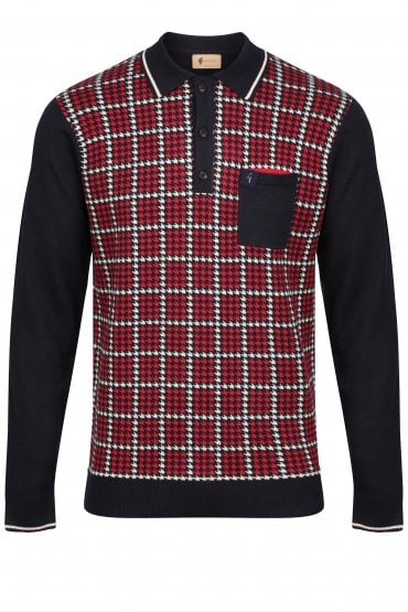 Canine Long Sleeve Dogtooth Polo | Navy