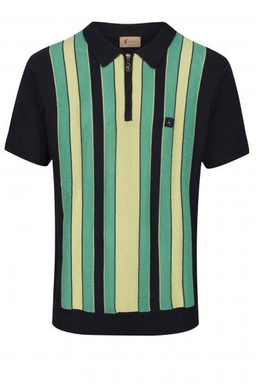 Colt Multi Stripe Zip Neck Polo Shirt | Navy