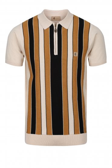 Colt Multi Stripe Zip Neck Polo Shirt | Oat/Hay/Black
