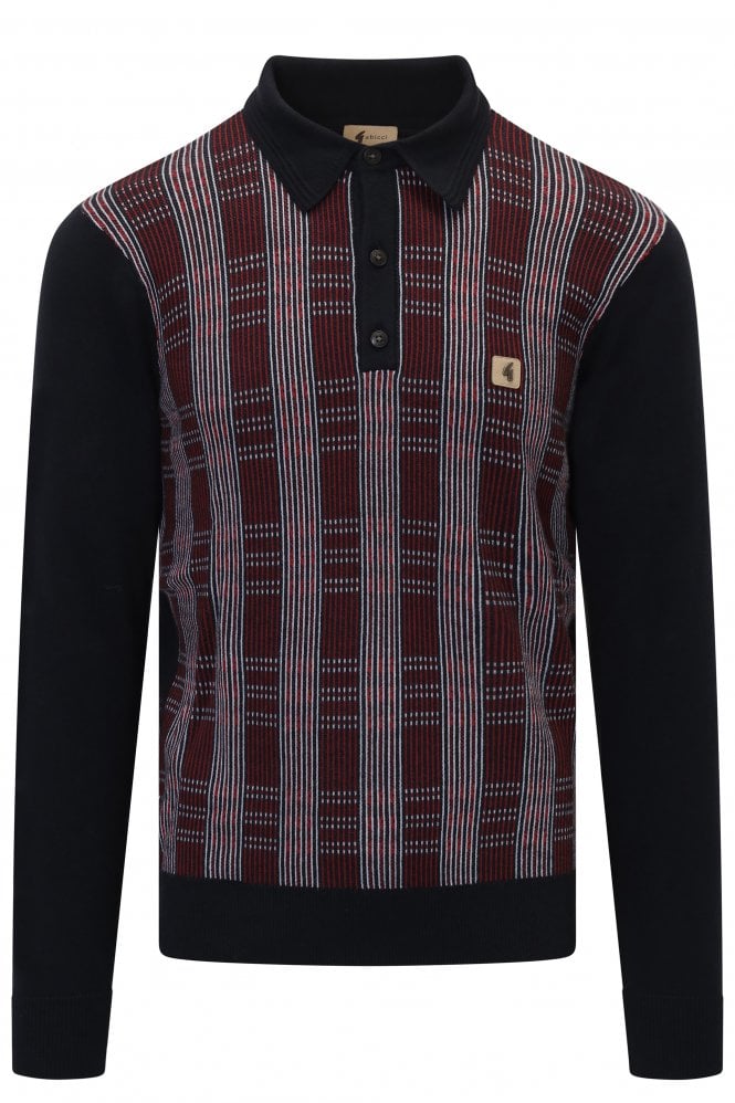 GABICCI Dalston Long Sleeve Pattern Knit Men's Polo Shirt | Black