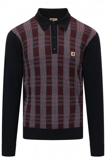 Dalston Long Sleeve Pattern Knit Men's Polo Shirt | Black