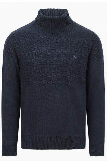 Emilio Nautical Style Roll Neck, Long Sleeve Men's Sweater | Navy