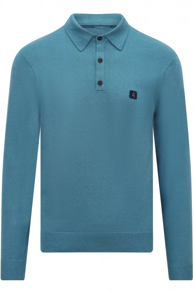 GABICCI Francesco Long Sleeve Men's Plain Knit Polo Shirt | Teal