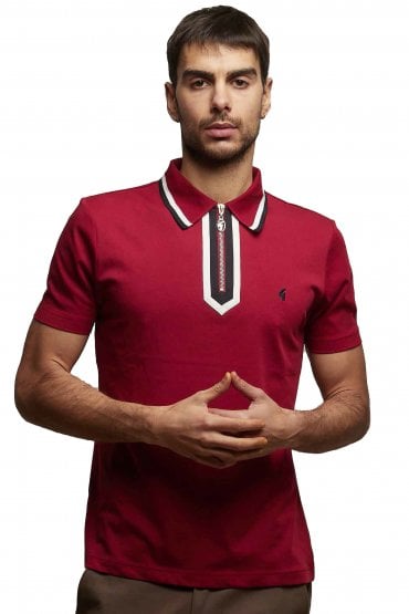 George Short Sleeve, Zip Neck, Jersey Men's Polo Shirt | Cherry