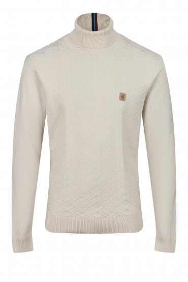 Leonardo Roll Neck Knit Mens Jumper - Cream