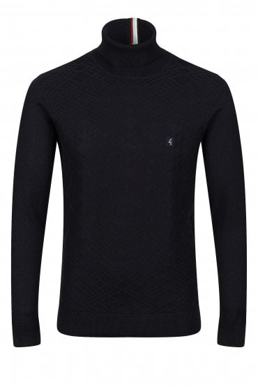 Leonardo Roll Neck Knit Mens Sweater - Navy