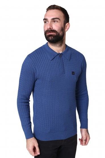 Milton Cable Knit Long Sleeve Men's Polo Shirt | Airforce