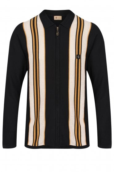 Monterey Tram Line Zip Through Cardigan | Black