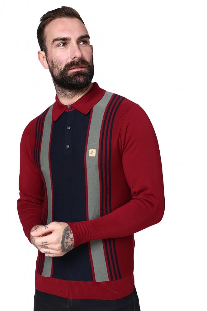 GABICCI Searle Long Sleeve Men's Polo Shirt | Claret