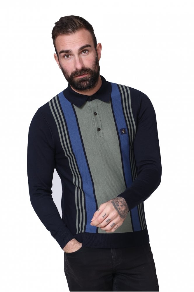 GABICCI Searle Long Sleeve Men's Polo Shirt | Navy