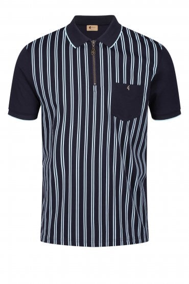 Soloman Stripe Zip Neck Polo Shirt | Navy