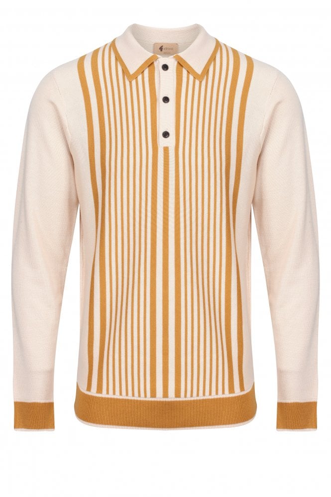 GABICCI Strand Long Sleeve Stripe Hem Polo Shirt | Oatmeal